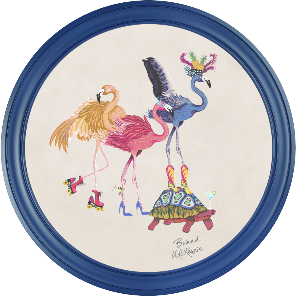 Brand McKenzie Balancing Act Flamboyance Framed Round Art Print with Chalk White Background