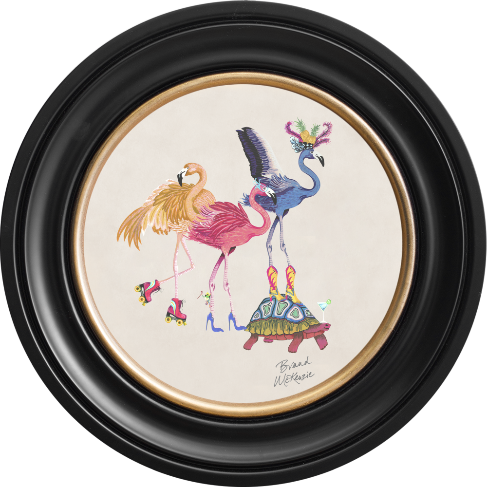 Brand McKenzie Balancing Act Flamboyance Framed Round Art Print with Chalk White Background