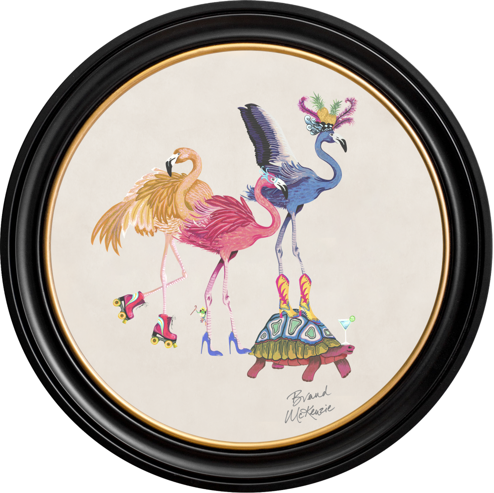 Brand McKenzie Balancing Act Flamboyance Framed Round Art Print with Chalk White Background
