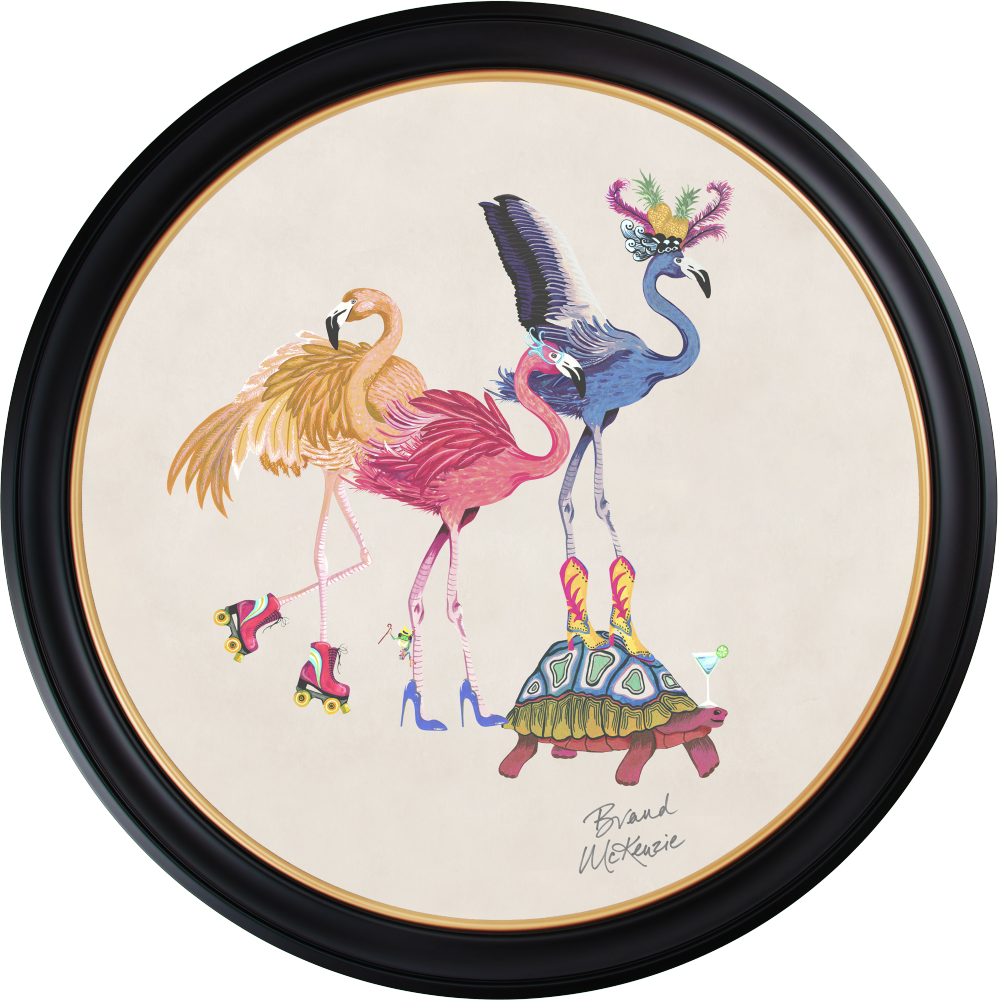 Brand McKenzie Balancing Act Flamboyance Framed Round Art Print with Chalk White Background