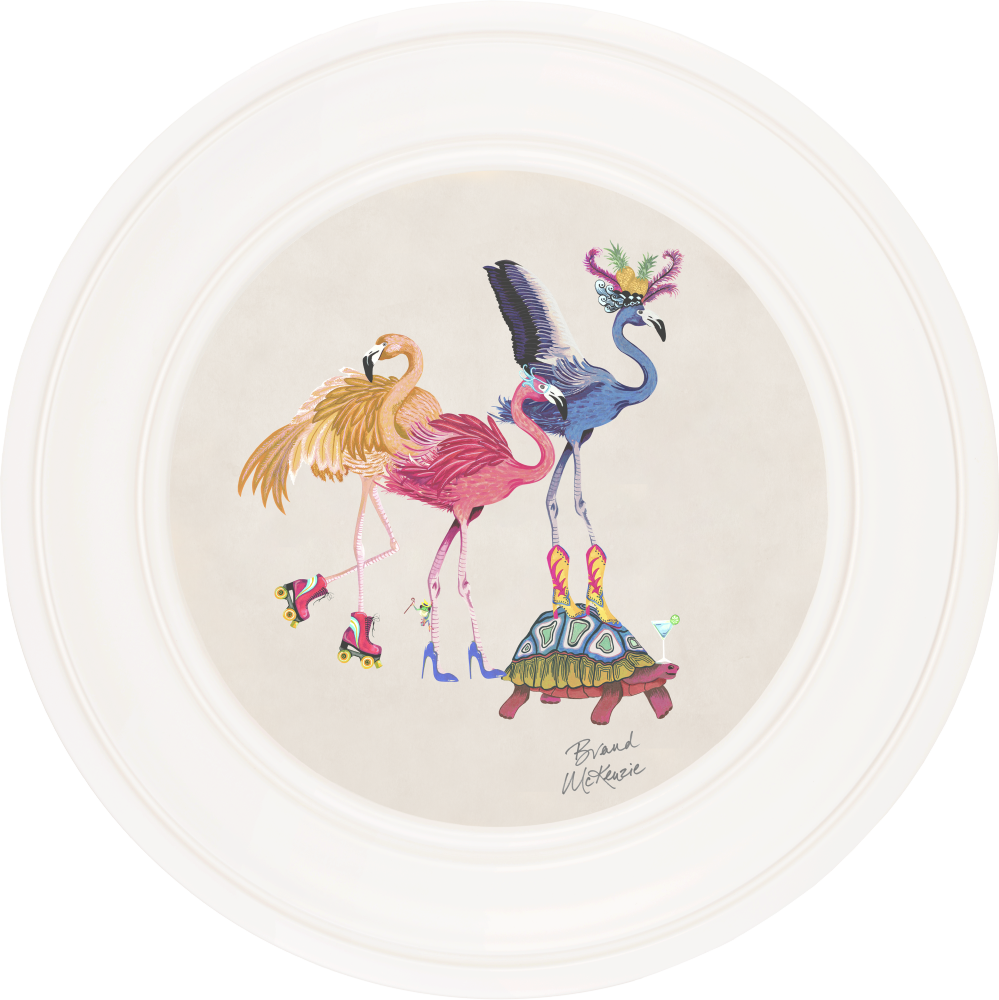 Brand McKenzie Balancing Act Flamboyance Framed Round Art Print with Chalk White Background