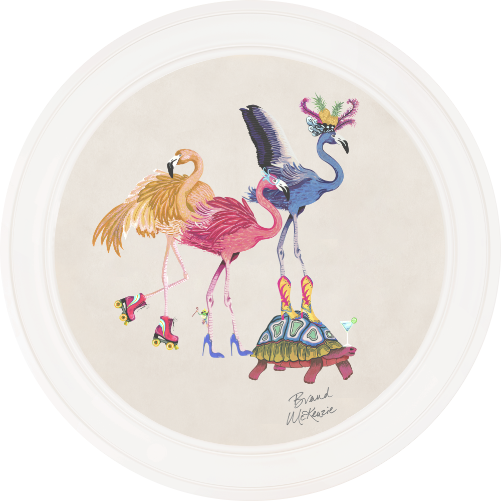 Brand McKenzie Balancing Act Flamboyance Framed Round Art Print with Chalk White Background