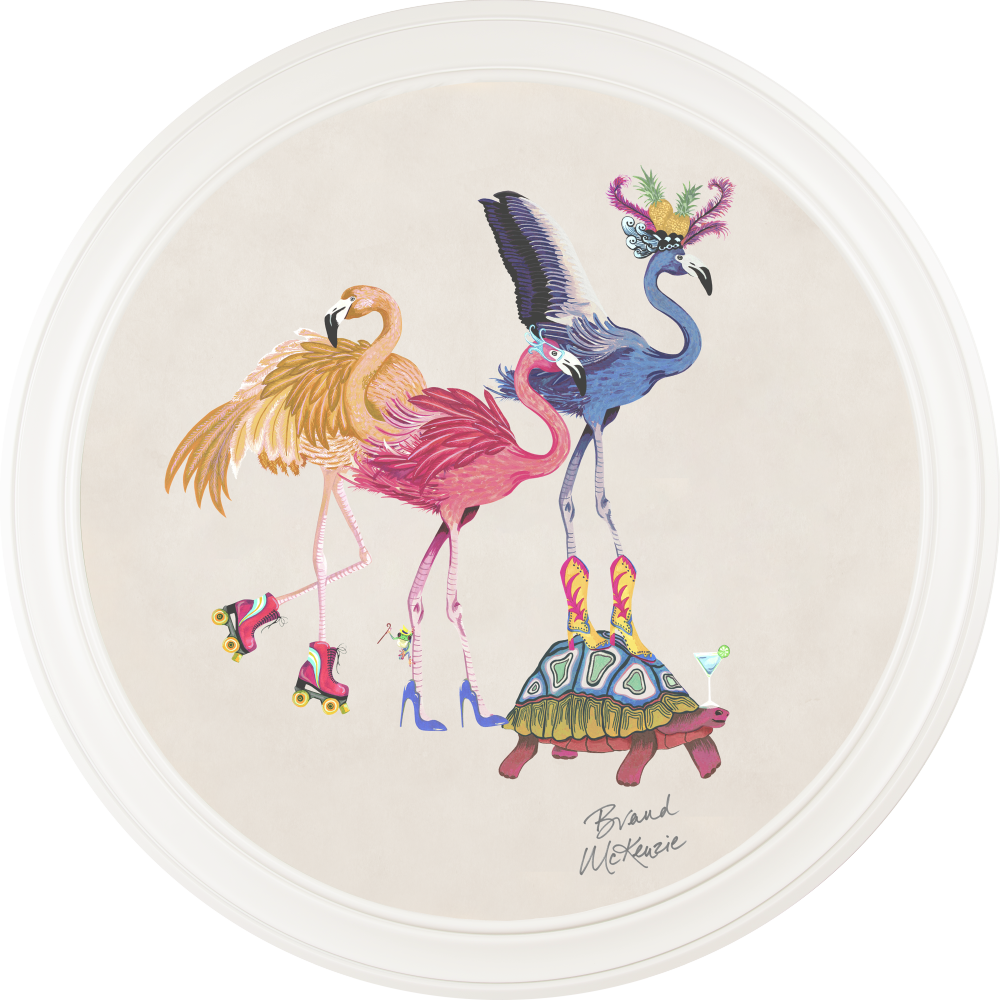 Brand McKenzie Balancing Act Flamboyance Framed Round Art Print with Chalk White Background