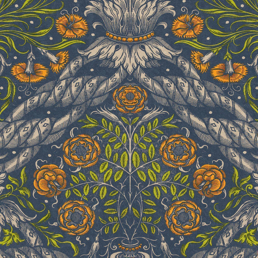 Floral Ornament Wallpaper Blue/Green/Orange-Beaumonde