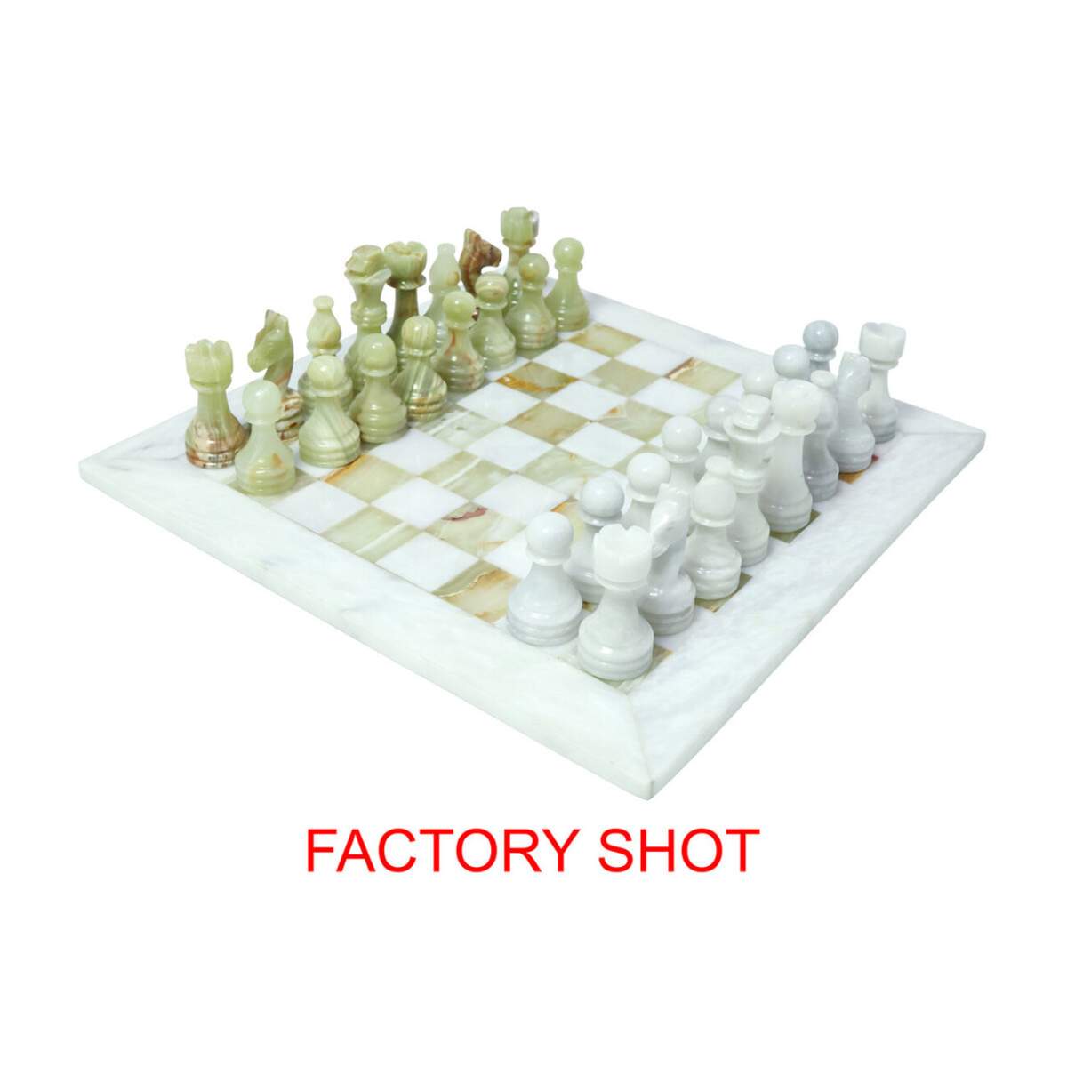 Beaumonde Home Flos Carved White Marble and Green Onyx Small Marble Chess Set