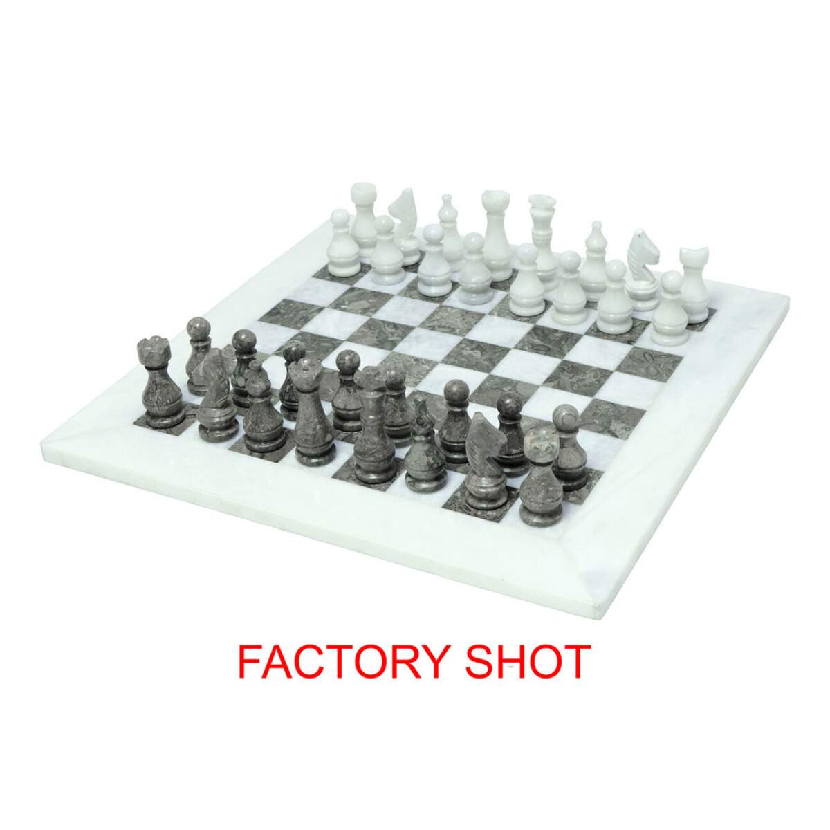 Beaumonde Home Flos Carved White and Grey Small Marble Chess Set