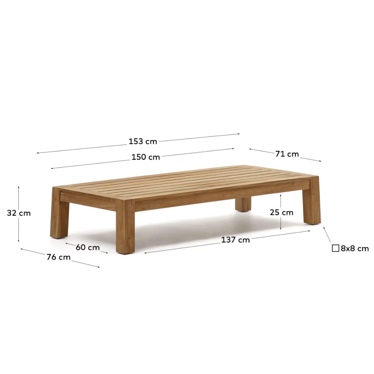 Kave Home Forcanera coffee table in solid teak, 150 x 71 cm