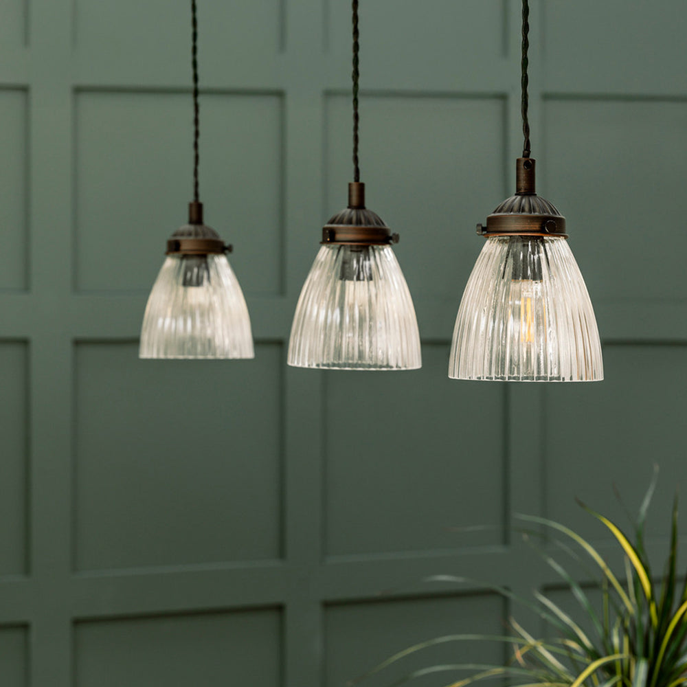 Garden Trading Fovant Glass Triple Pendant Light - Antique Bronze