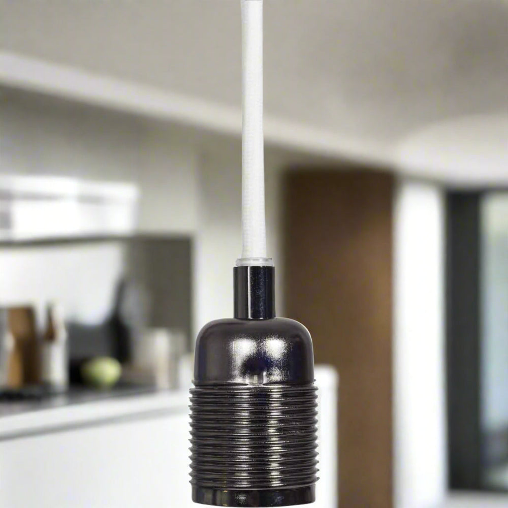 Frama E27 Pendant Black Chrome / White Cable-Beaumonde