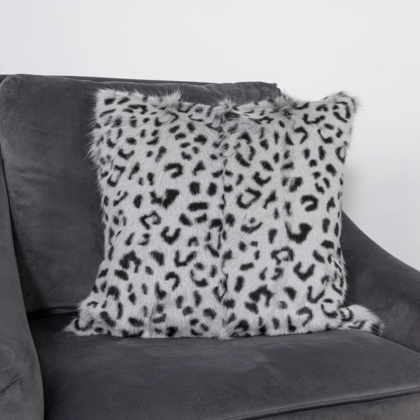 Native Home & Lifestyle Leopard Print Goatskin Cushion - Grey