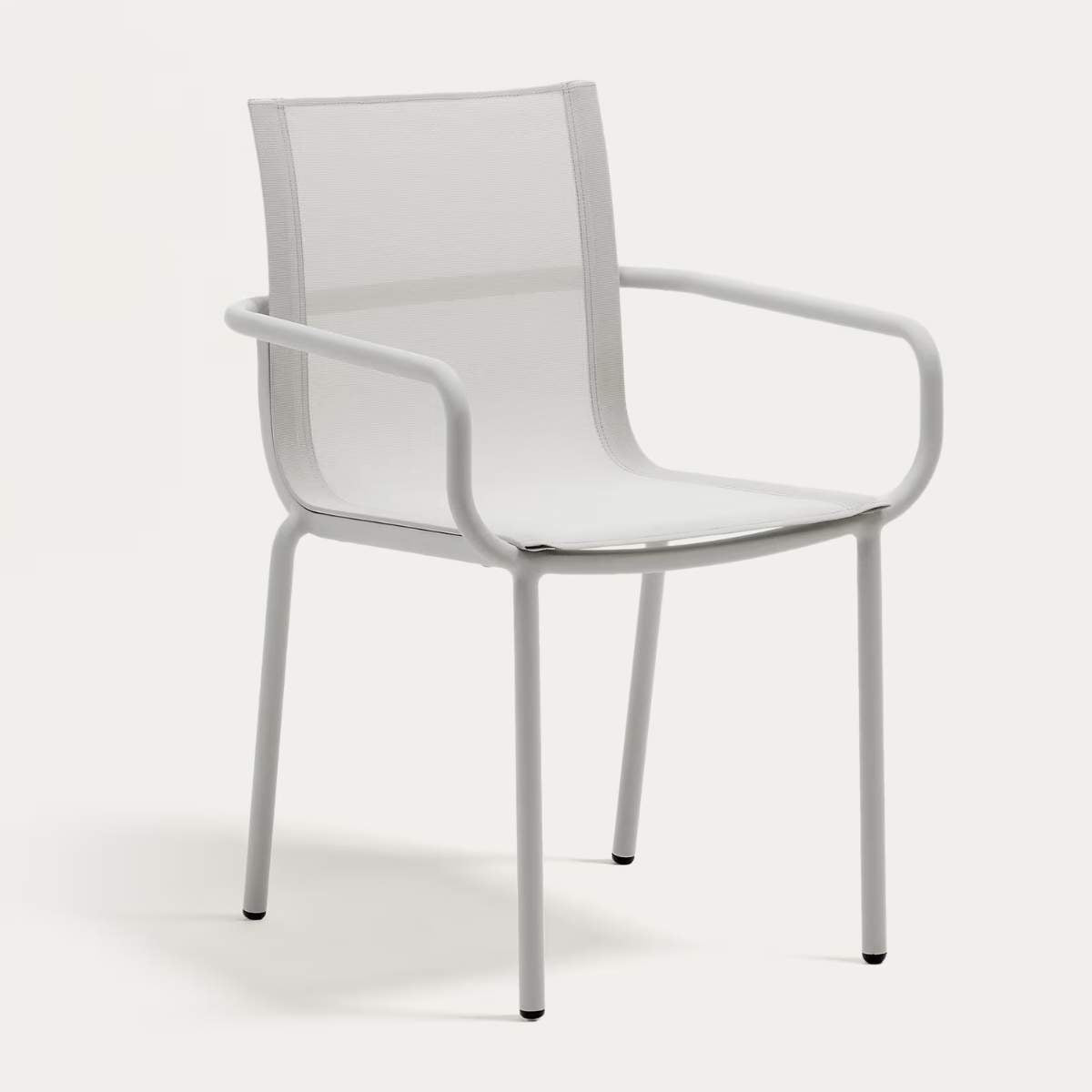 Kave Home Galdana stackable outdoor chair in aluminium with light grey painted finish