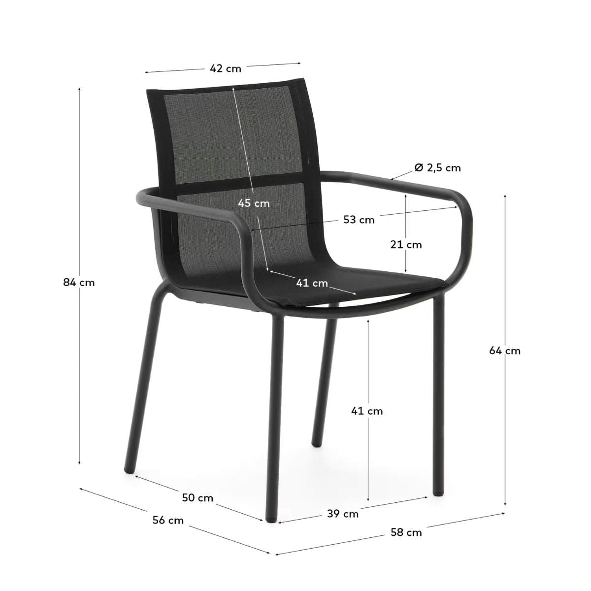 Kave Home Galdana stackable outdoor chair in aluminium with light grey painted finish