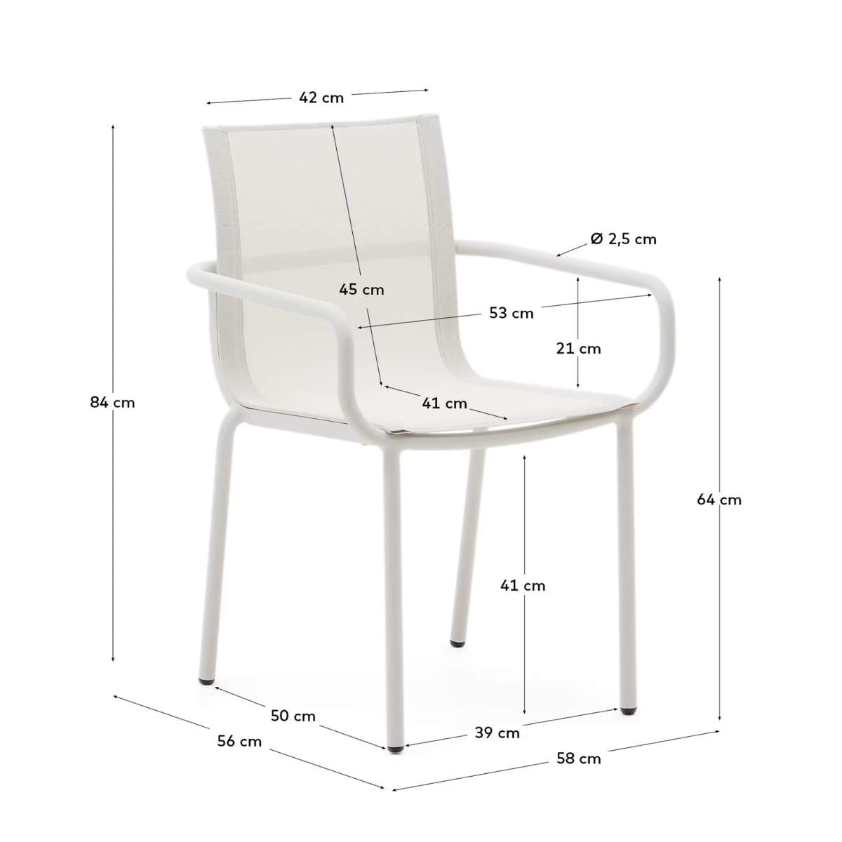 Kave Home Galdana stackable outdoor chair in aluminium with light grey painted finish