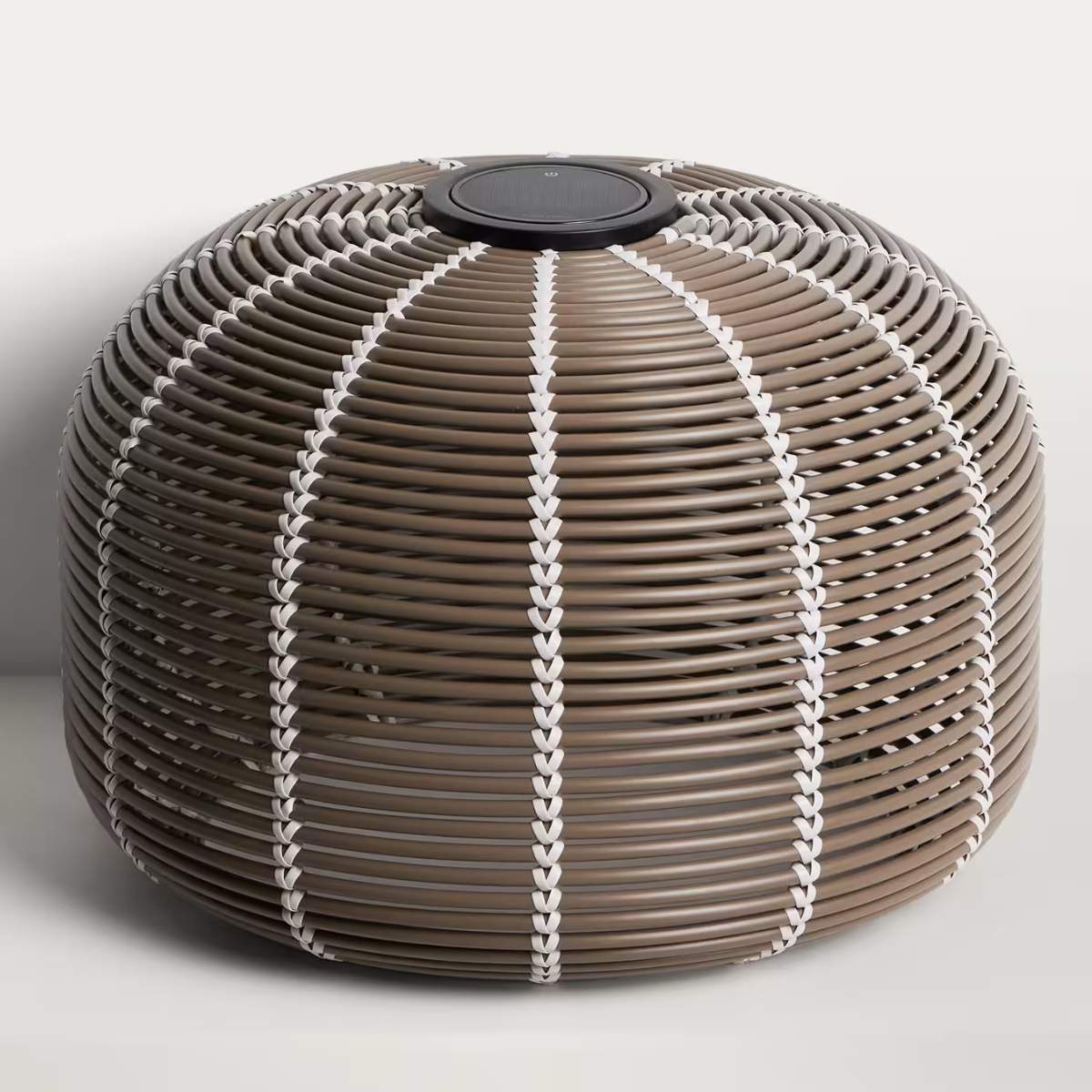 Kave Home Garoina outdoor solar LED table lamp in taupe synthetic rattan Ø50cm