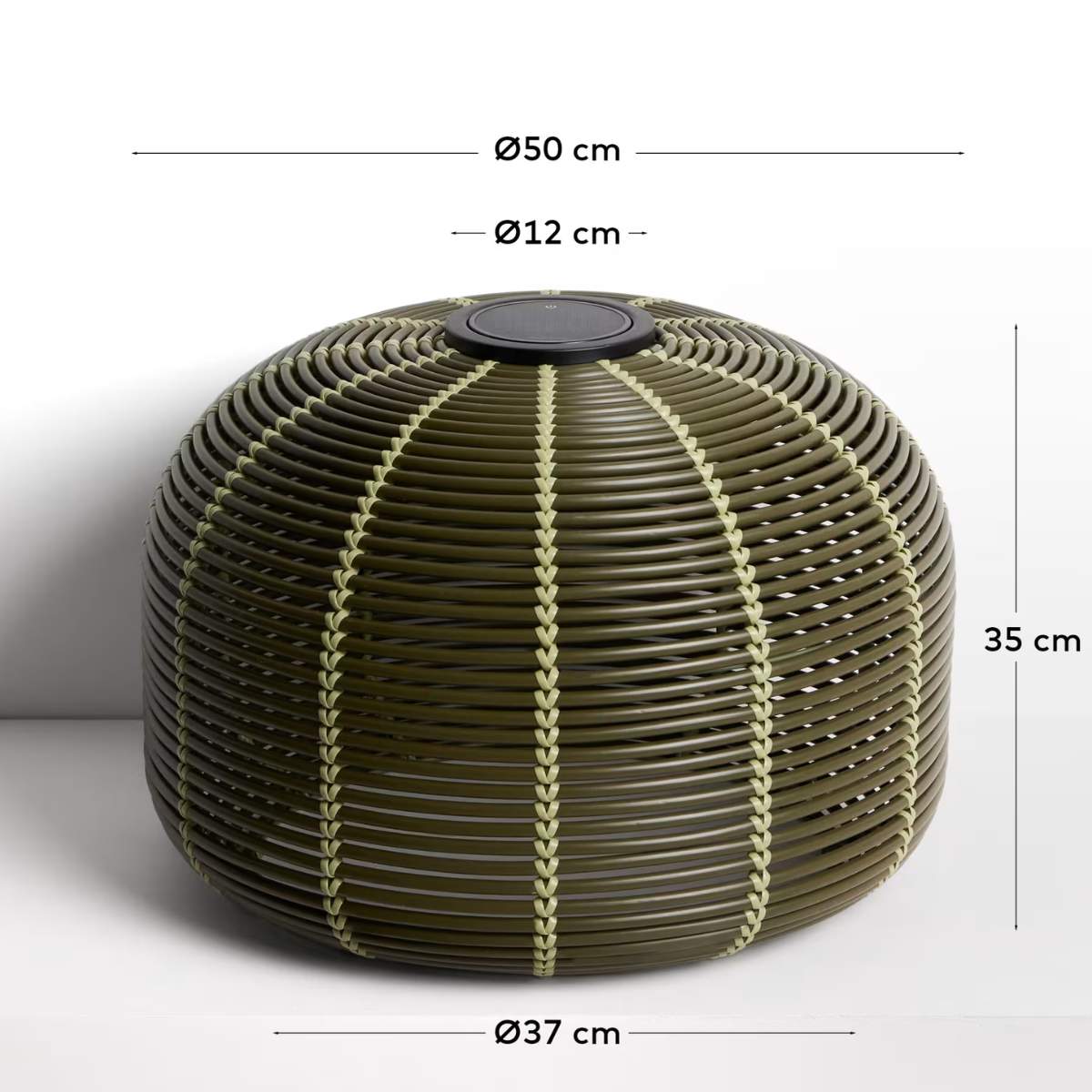 Kave Home Garoina outdoor solar LED table lamp in taupe synthetic rattan Ø50cm