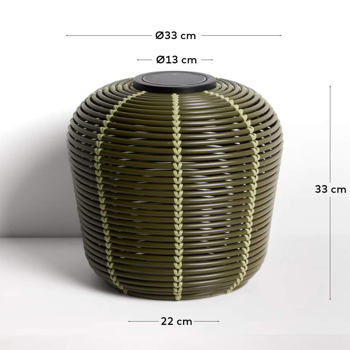 Kave Home Garoina outdoor solar LED table lamp in taupe synthetic rattan Ø35cm