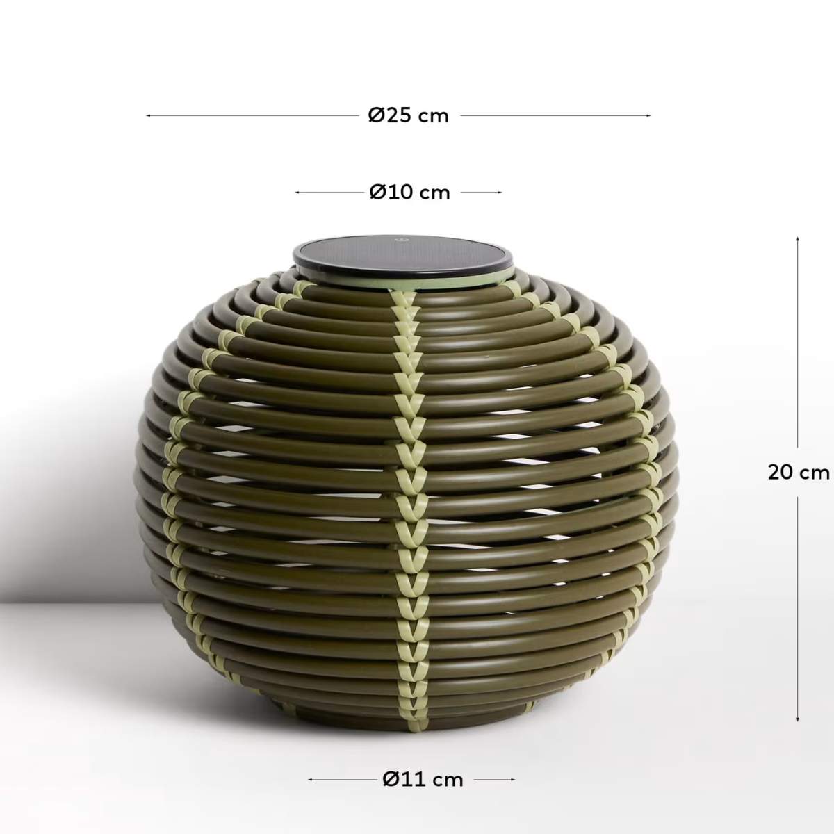 Kave Home Garoina outdoor solar LED table lamp in taupe synthetic rattan Ø25cm