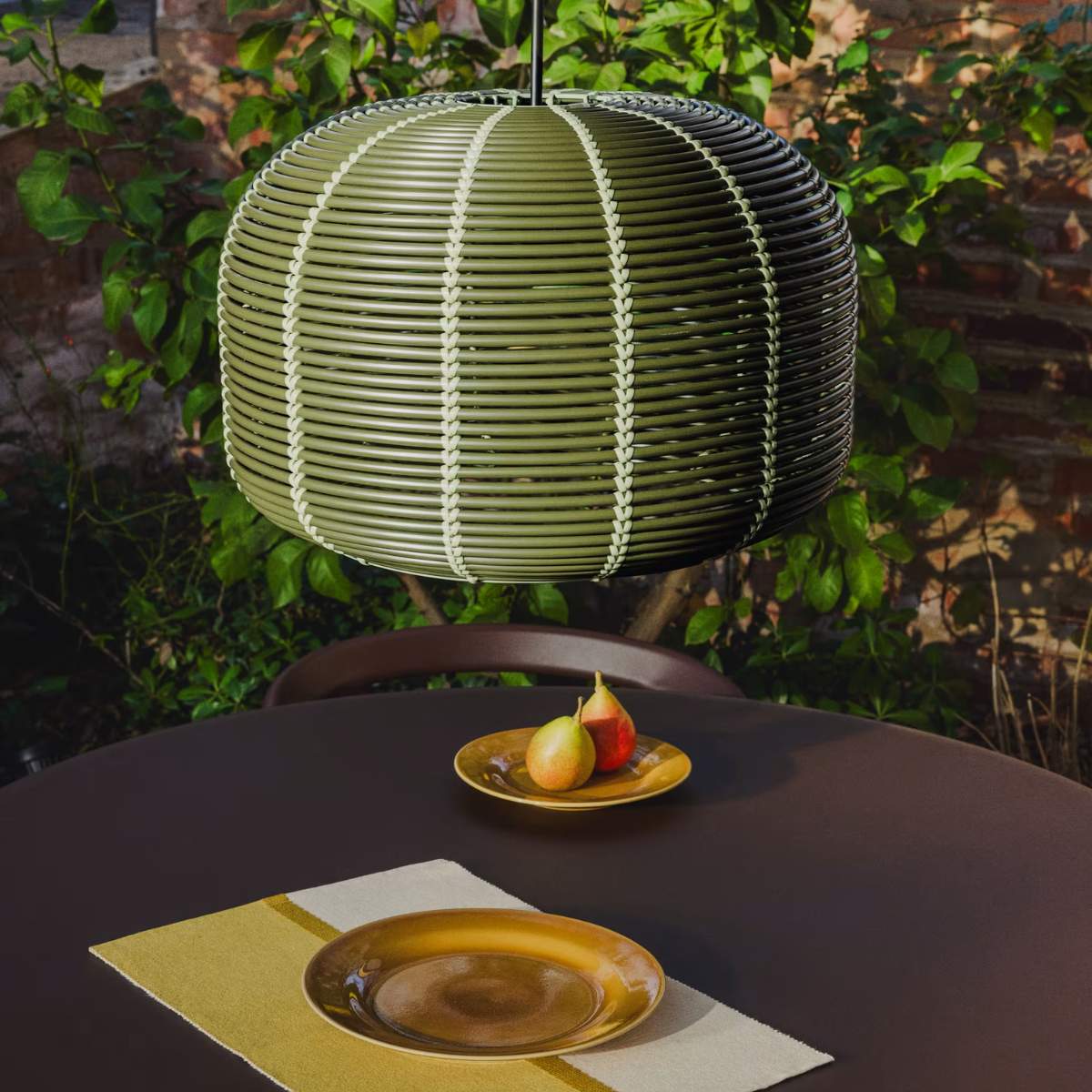 Kave Home Garoina lampshade for outdoor ceiling lamp in taupe synthetic rattan Ø 50cm