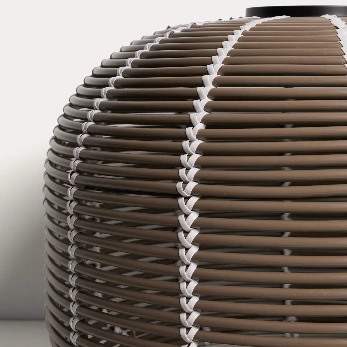 Kave Home Garoina outdoor solar LED table lamp in taupe synthetic rattan Ø50cm