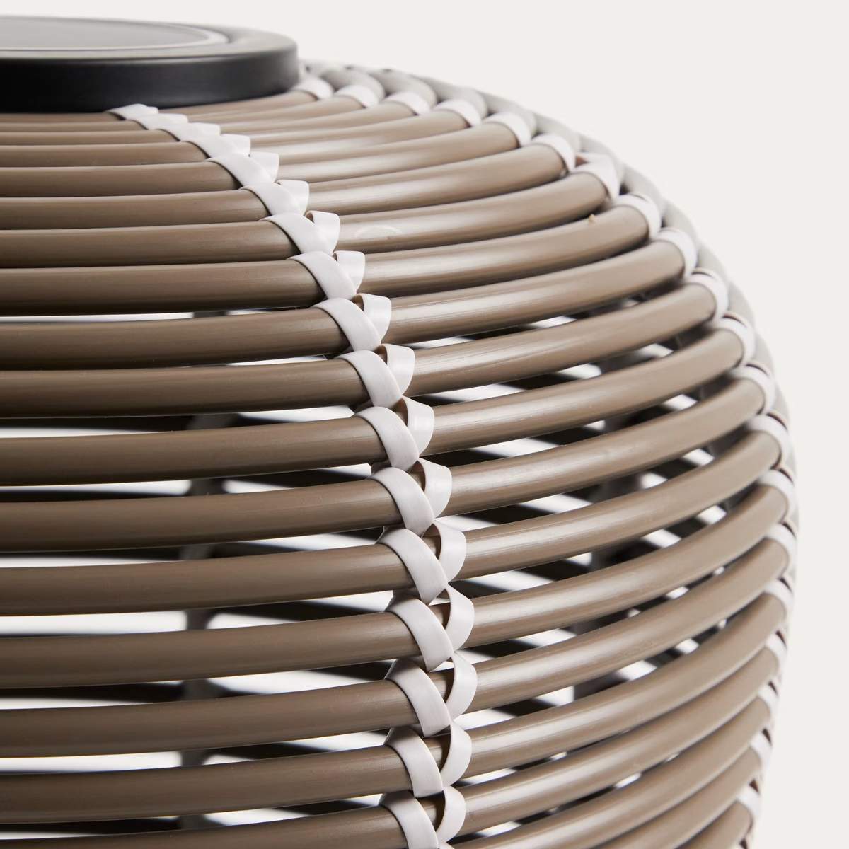 Kave Home Garoina outdoor solar LED table lamp in taupe synthetic rattan Ø35cm