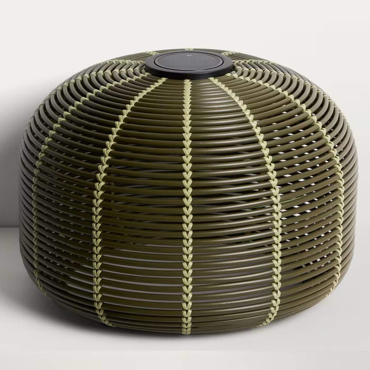 Kave Home Garoina outdoor solar LED table lamp in taupe synthetic rattan Ø50cm