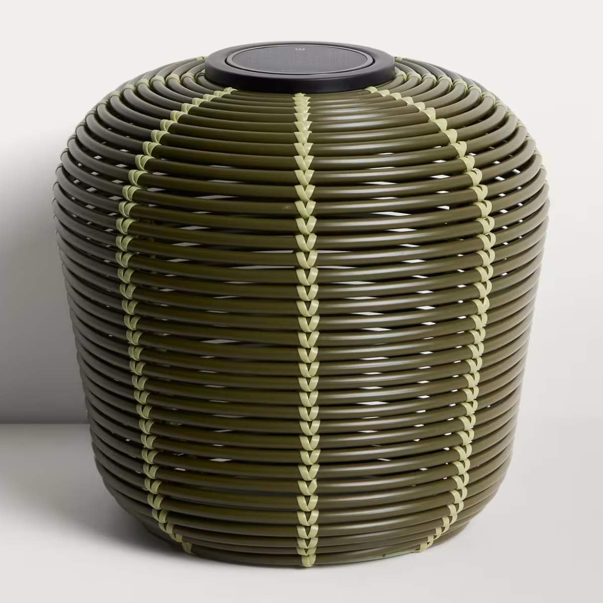 Kave Home Garoina outdoor solar LED table lamp in taupe synthetic rattan Ø35cm