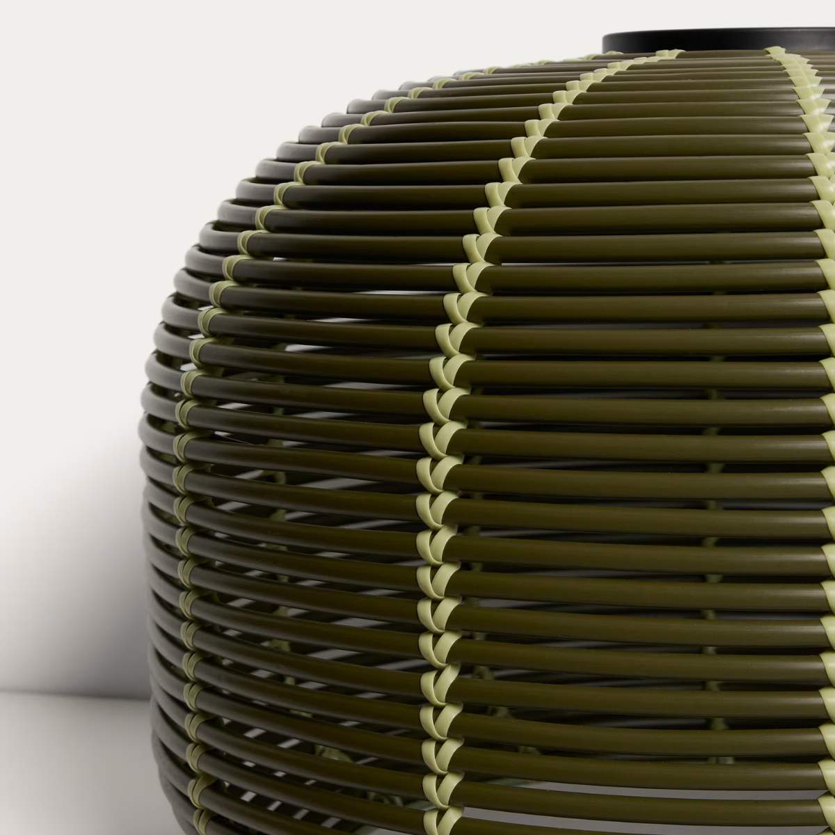 Kave Home Garoina outdoor solar LED table lamp in taupe synthetic rattan Ø50cm