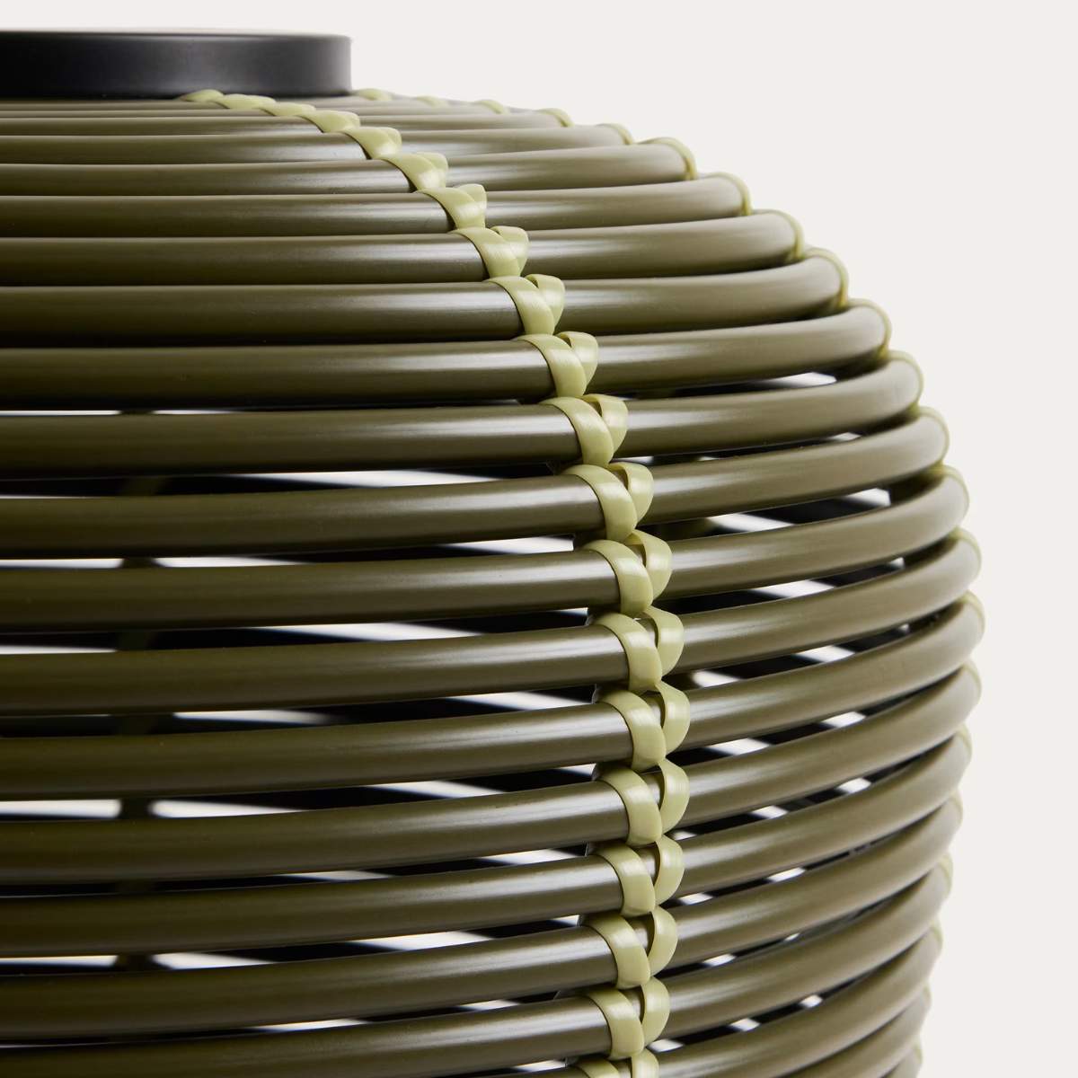 Kave Home Garoina outdoor solar LED table lamp in taupe synthetic rattan Ø35cm