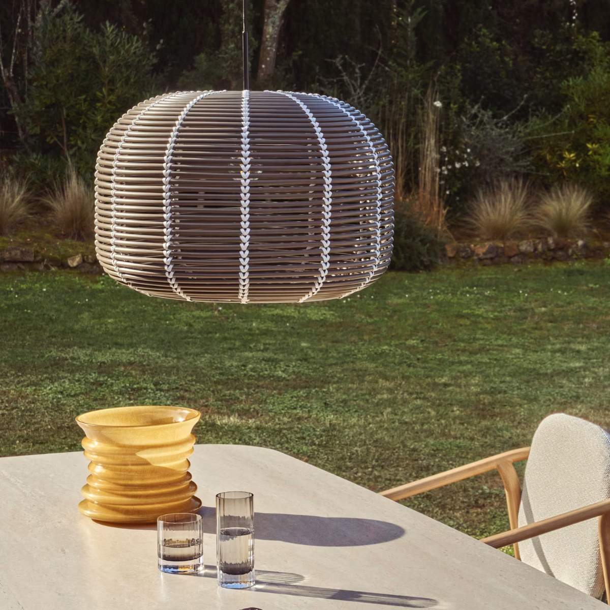 Kave Home Garoina lampshade for outdoor ceiling lamp in taupe synthetic rattan Ø 50cm