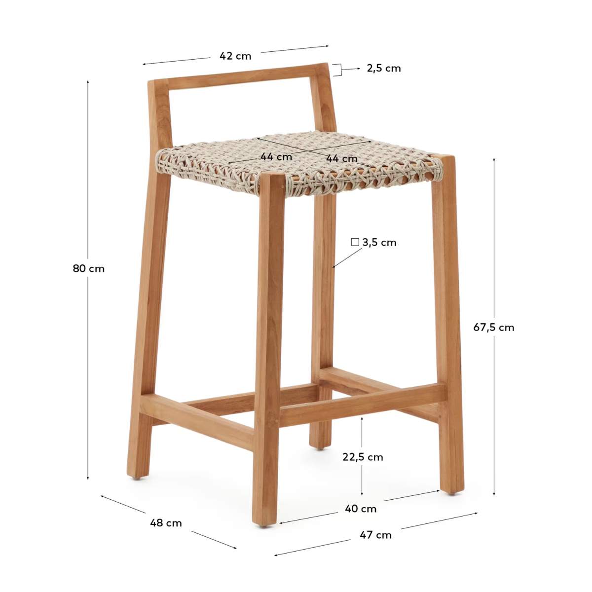 Kave Home Giverola solid teak wood stool, 67,5 cm