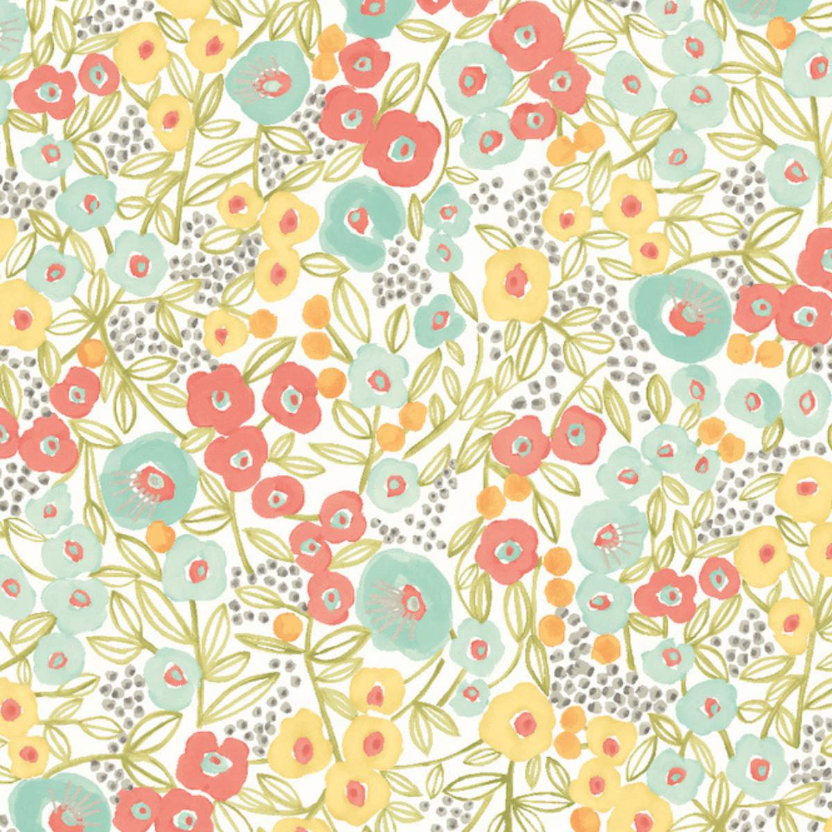 Ohpopsi Glasshouse Flora Ditsy	- Coral & Sky