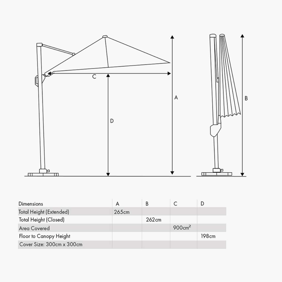 Pacific Lifestyle Glow Challenger T2 3m Square Anthracite Free Arm Parasol