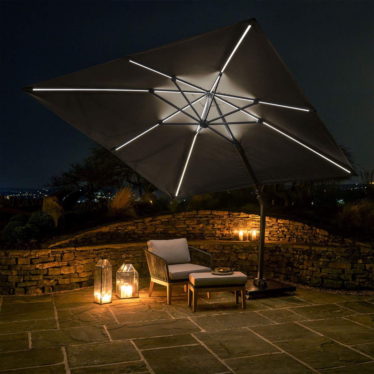 Pacific Lifestyle Glow Challenger T2 3m Square Anthracite Free Arm Parasol