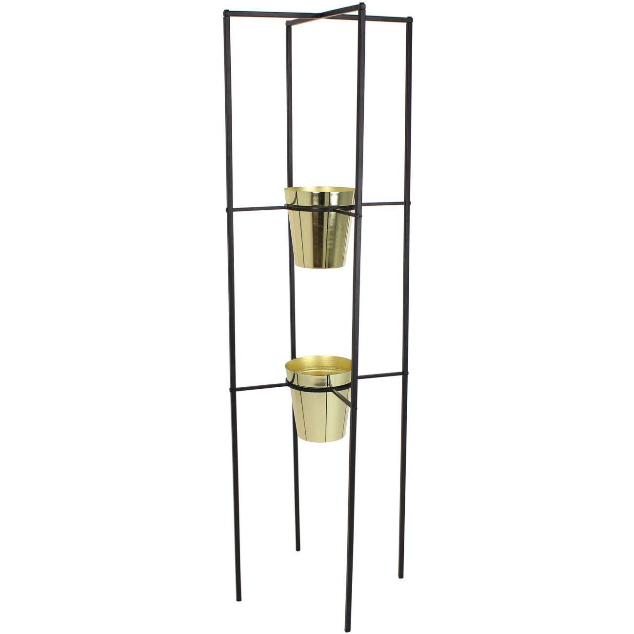 Gold Planters with Black Metal Frame Stand-Beaumonde