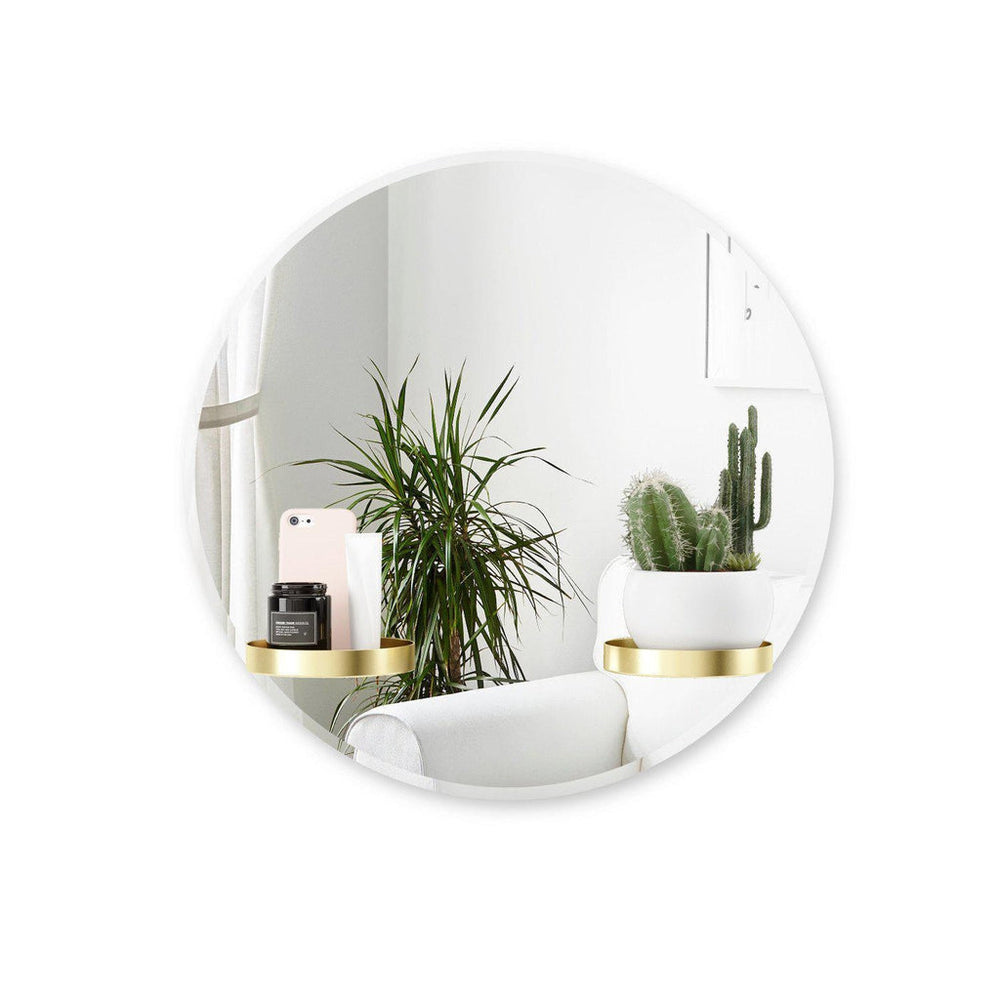 Gold Round Wall Mirror Shelf Unit-Umbra-Beaumonde