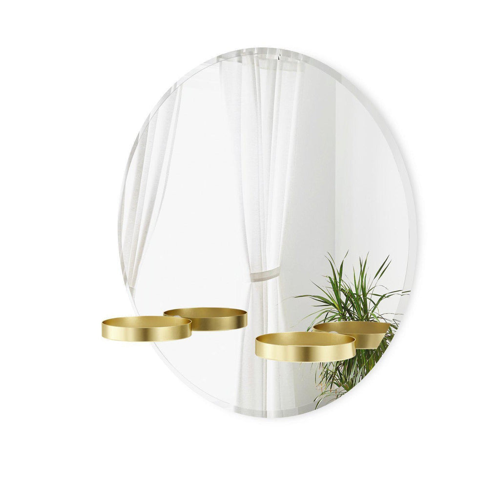 Gold Round Wall Mirror Shelf Unit-Beaumonde