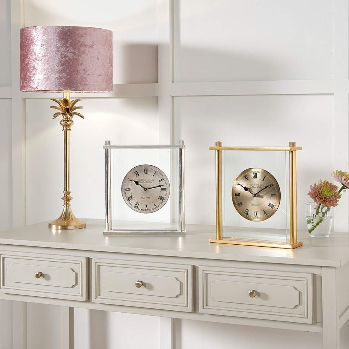 Pacific Lifestyle Gold Metal and Glass Floating Clock Face Square Table Clock