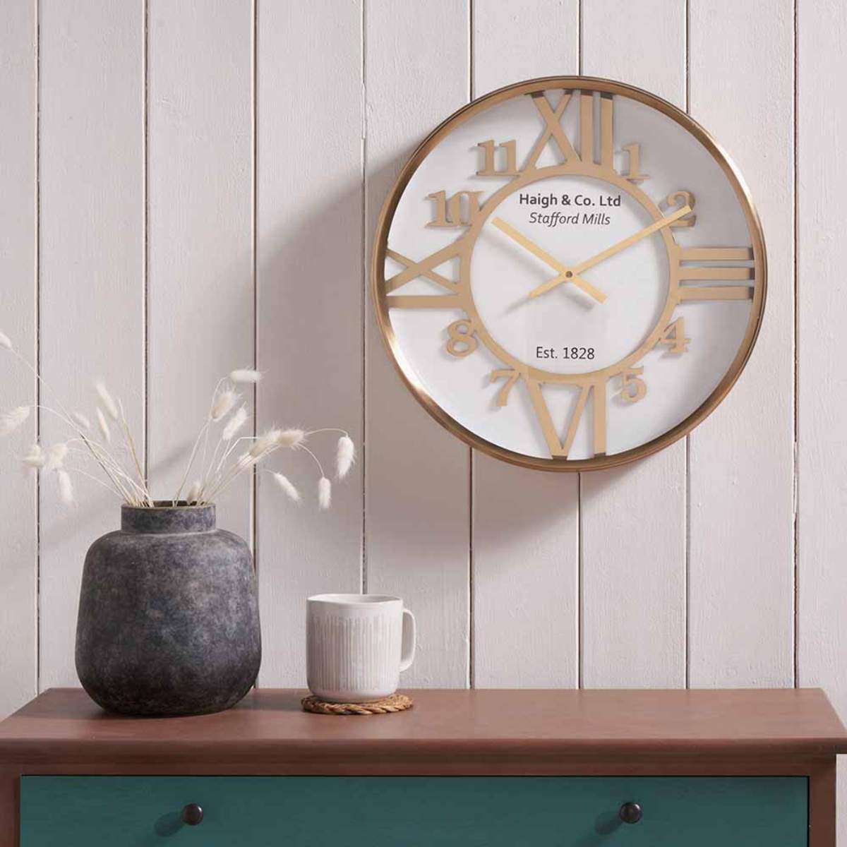 Pacific Lifestyle Gold Metal and White Face Round Wall Clock