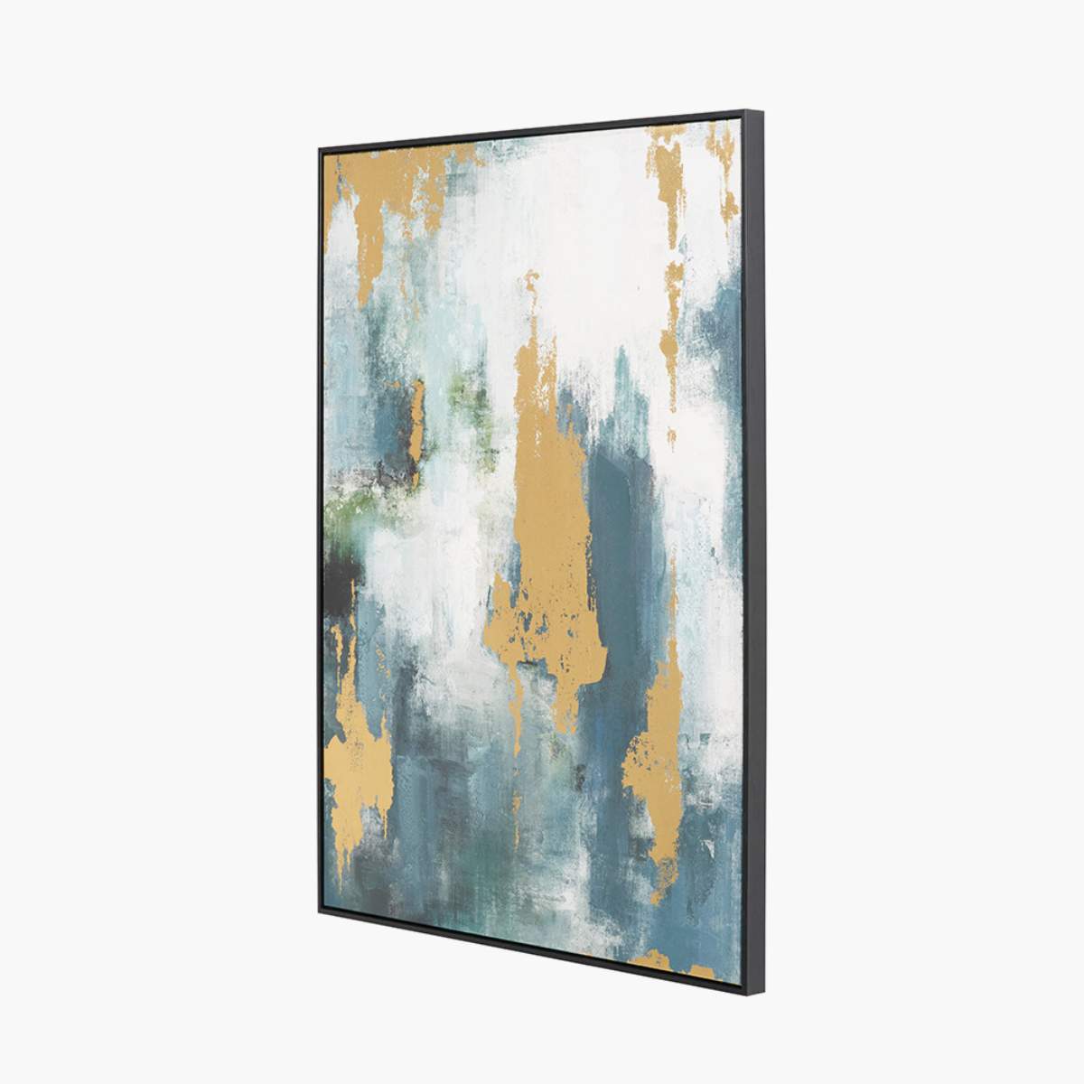 Pacific Lifestyle Gold and Blue Tone Abstract Canvas with Black Frame