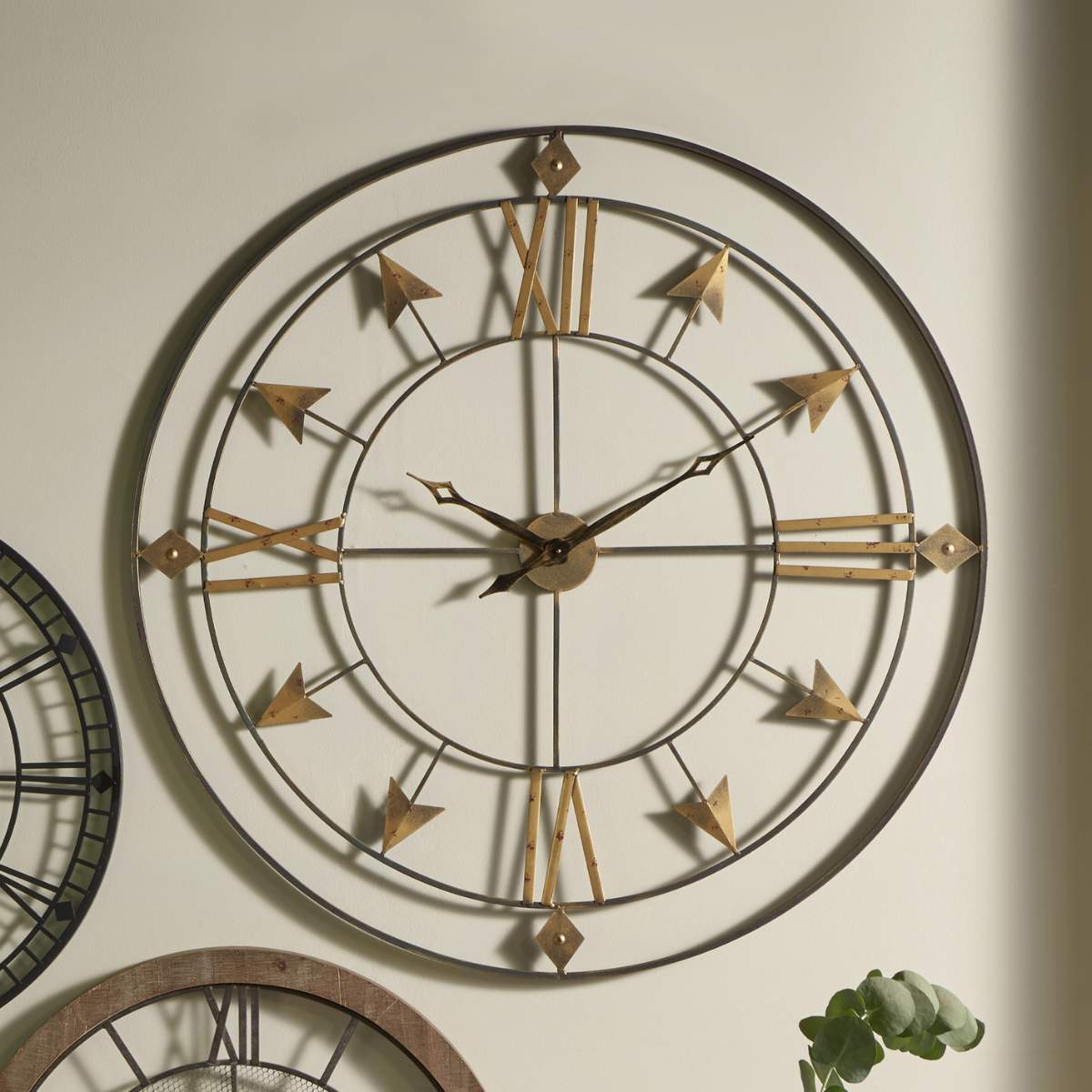 Pacific Lifestyle Graphite and Gold Metal Round Wall Clock Large