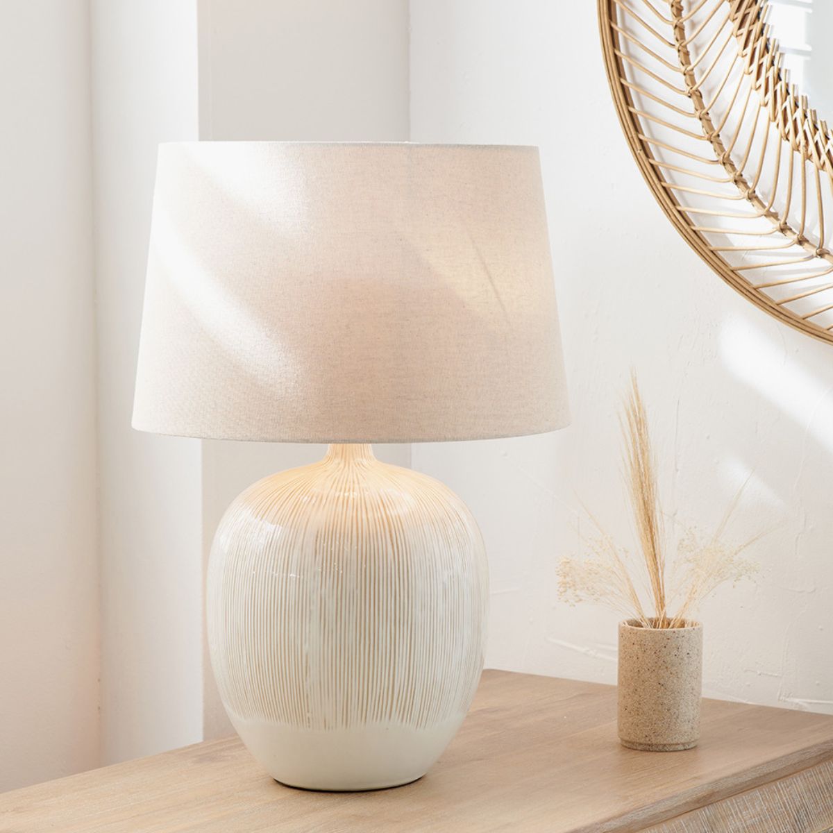 Pacific Lifestyle Greta Natural and Cream Textured Ceramic Table Lamp