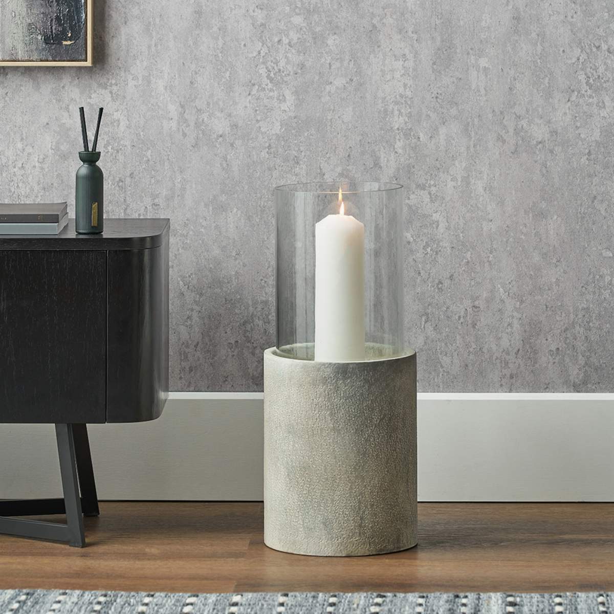 Beau&Co Grey Metal and Clear Glass Hurricane