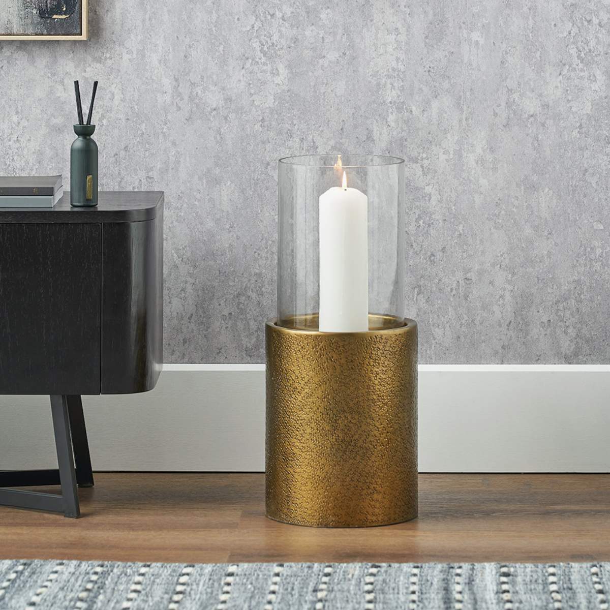 Beau&Co Grey Metal and Clear Glass Hurricane