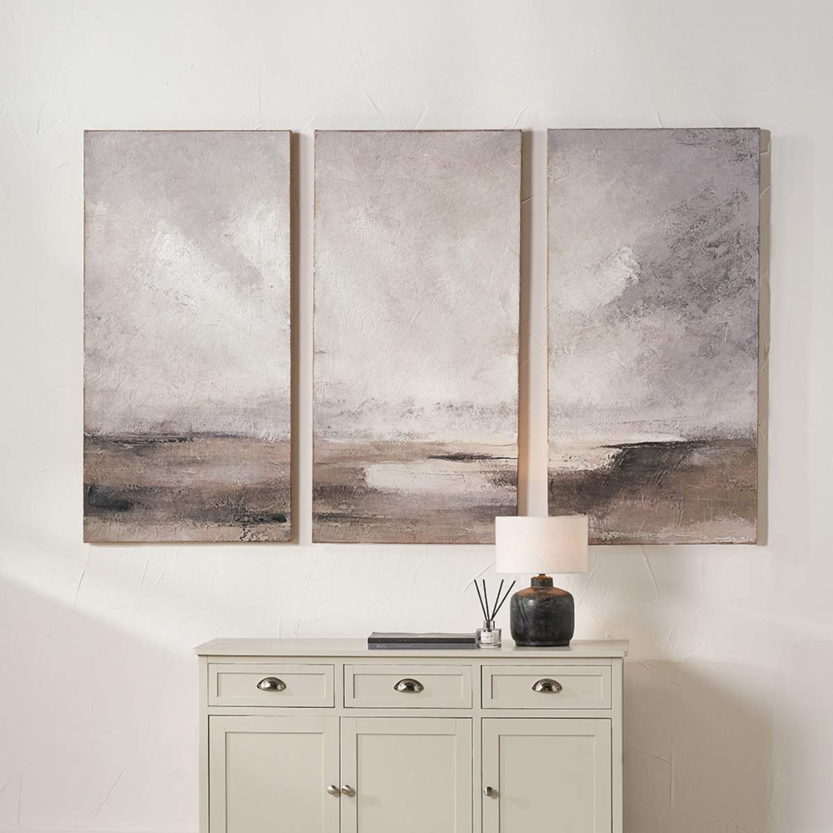Pacific Lifestyle S/3 Grey and Neutrals Abstract Landscape Canvases