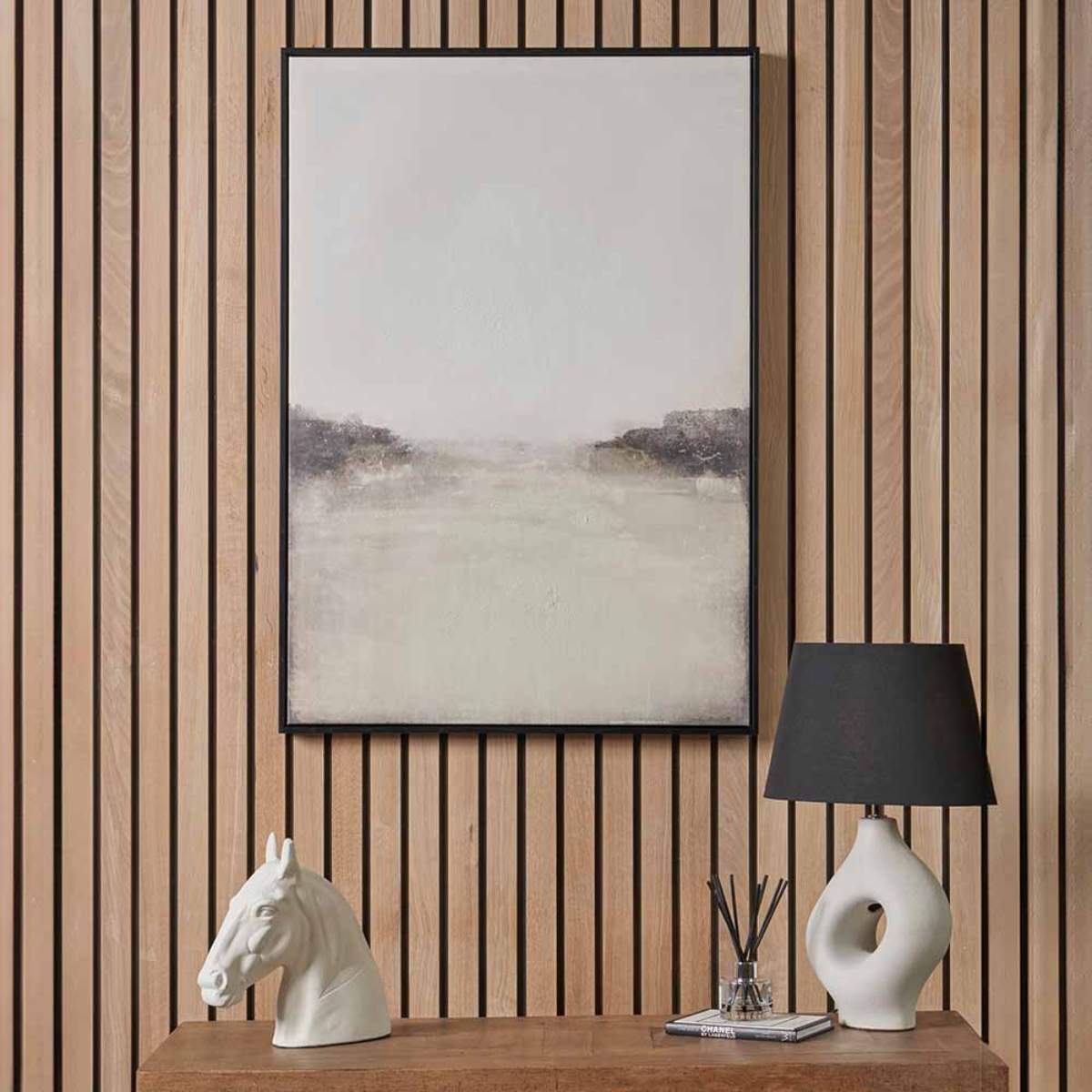 Beau&Co Grey and White Abstract Canvas with Black Frame