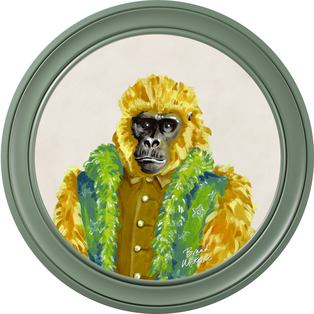 Brand McKenzie Fine China Gus Framed Round Art Print with Chalk White Background