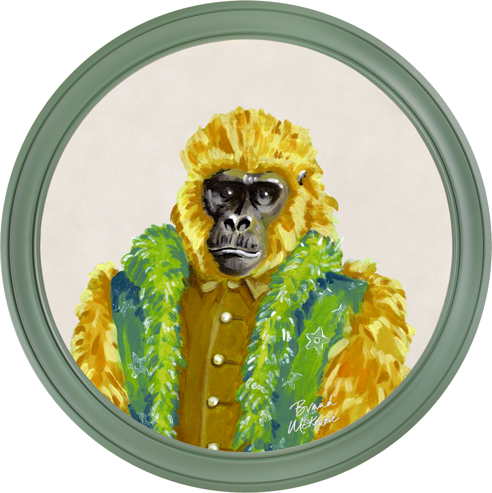 Brand McKenzie Fine China Gus Framed Round Art Print with Chalk White Background