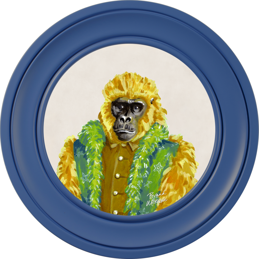 Brand McKenzie Fine China Gus Framed Round Art Print with Chalk White Background