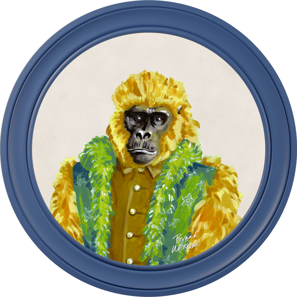 Brand McKenzie Fine China Gus Framed Round Art Print with Chalk White Background