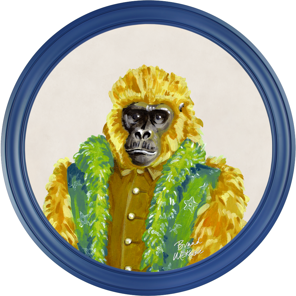 Brand McKenzie Fine China Gus Framed Round Art Print with Chalk White Background